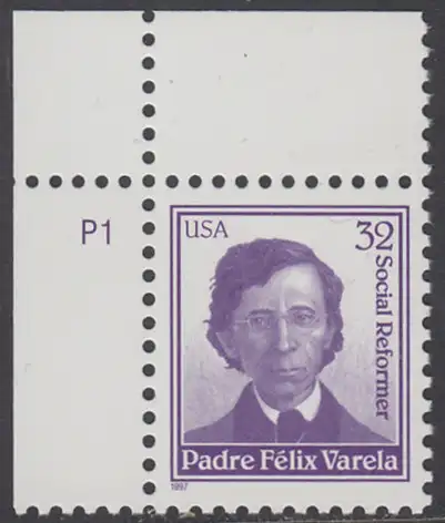 USA Michel 2891 / Scott 3166 postfrisch EINZELMARKE ECKRAND oben links m/ Platten-# P1 - Felix Francisco de la Concepcion Varela y Morales