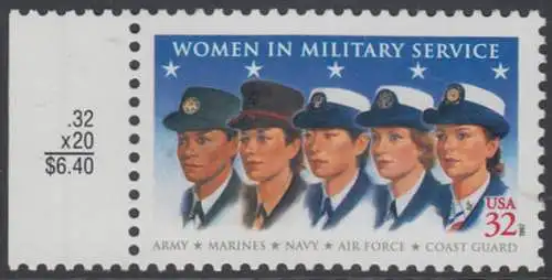USA Michel 2899 / Scott 3174 postfrisch EINZELMARKE RAND links (a2) - Frauen in den Streitkräften
