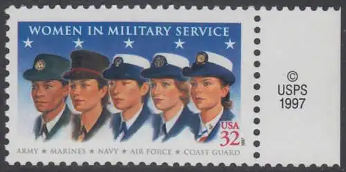 USA Michel 2899 / Scott 3174 postfrisch EINZELMARKE RAND rechts & Copyright Symbol - Frauen in den Streitkräften