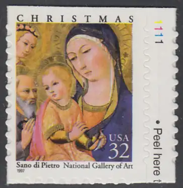 USA Michel 2901 / Scott 3176 postfrisch EINZELMARKE (aus Folioset) m/ Platten-# - Weihnachten