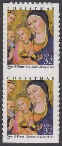 USA Michel 2901 / Scott 3176 postfrisch vert.PAAR (a1 / aus Folioset) - Weihnachten
