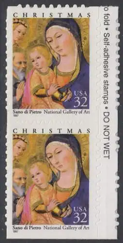 USA Michel 2901 / Scott 3176 postfrisch vert.PAAR Rand rechts (a1 / aus Folioset) - Weihnachten