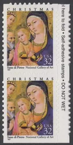 USA Michel 2901 / Scott 3176 postfrisch vert.PAAR Rand rechts (a2 / aus Folioset) - Weihnachten