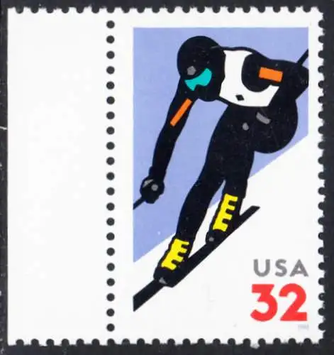 USA Michel 2905 / Scott 3180 postfrisch EINZELMARKE RAND links - Wintersport: Skifahren