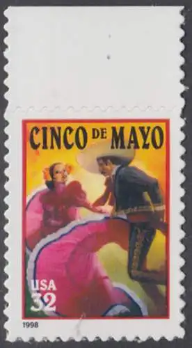 USA Michel 2949 / Scott 3203 postfrisch EINZELMARKE RAND oben (a2) - Lateinamerikanisches Cinco-de-Mayo-Fest; Tanzpaar in mexikanischer Tracht