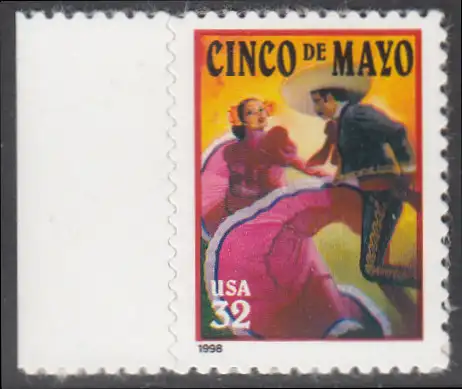 USA Michel 2949 / Scott 3203 postfrisch EINZELMARKE RAND links - Lateinamerikanisches Cinco-de-Mayo-Fest; Tanzpaar in mexikanischer Tracht