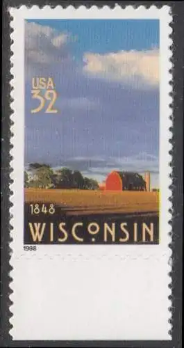 USA Michel 2966 / Scott 3206 postfrisch EINZELMARKE RAND unten - 150 Jahre Staat Wisconsin; Farmlandschaft