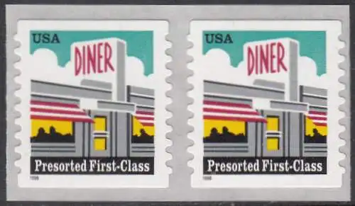 USA Michel 3043 / Scott 3208A postfrisch horiz.PAAR (a2 - coil/selbstklebend) - Restaurant 