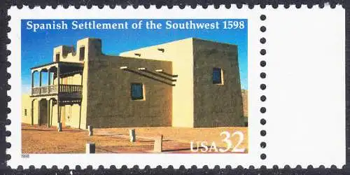 USA Michel 2983 / Scott 3220 postfrisch EINZELMARKE RAND rechts - 400 Jahre spanische Besiedlung im Südwesten der USA; La Mision de San Gabriel in Española, New Mexico