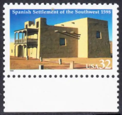USA Michel 2983 / Scott 3220 postfrisch EINZELMARKE RAND unten - 400 Jahre spanische Besiedlung im Südwesten der USA; La Mision de San Gabriel in Española, New Mexico
