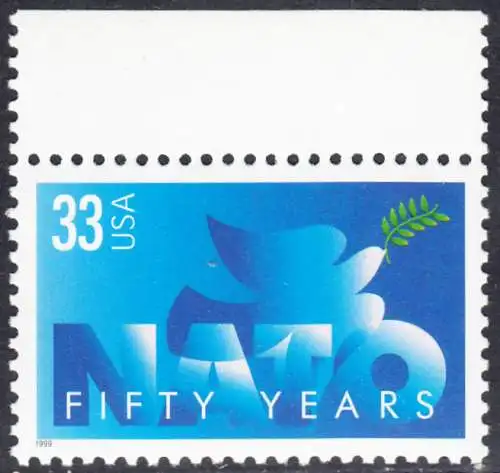 USA Michel 3214 / Scott 3354 postfrisch EINZELMARKE RAND oben - 50 Jahre Nordatlantikpakt (NATO); Friedenstaube