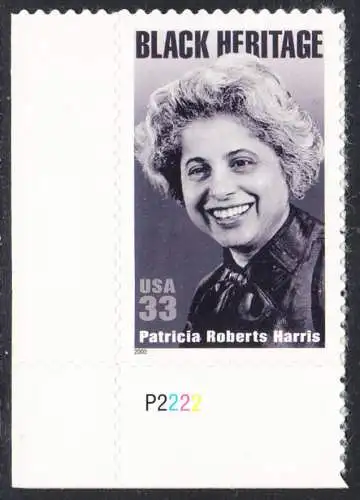 USA Michel 3259 / Scott 3371 postfrisch EINZELMARKE ECKRAND unten links m/ Platten-# P2222 - Patricia Roberts Harris