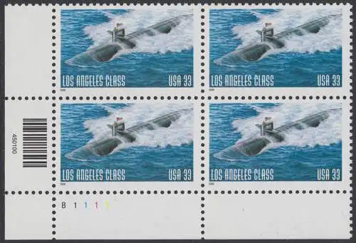 USA Michel 3261 / Scott 3372 postfrisch PLATEBLOCK ECKRAND unten links m/ Platten-# B1111- Submarine LA Class