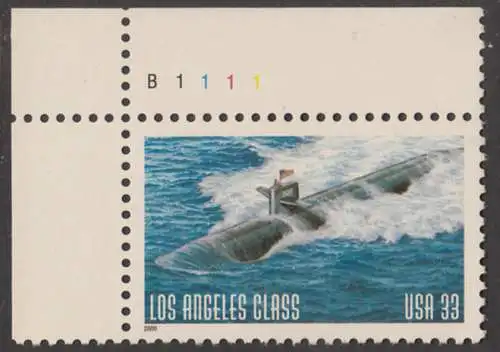 USA Michel 3261 / Scott 3372 postfrisch EINZELMARKE ECKRAND oben links m/ Platten-# B1111 - Submarine LA Class