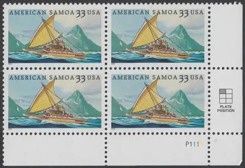 USA Michel 3285 / Scott 3389 postfrisch PLATEBLOCK ECKRAND unten rechts m/ Platten-# B1111- American Samoa