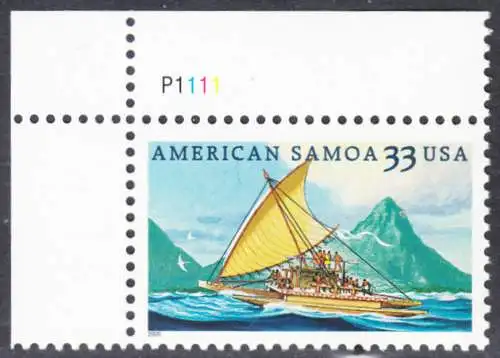 USA Michel 3285 / Scott 3389 postfrisch EINZELMARKE ECKRAND oben links m/ Platten-# P1111 - American Samoa