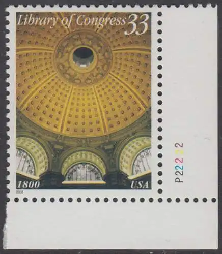 USA Michel 3286 / Scott 3390 postfrisch EINZELMARKE ECKRAND unten rechts m/ Platten-# P22222 - Library of Congress