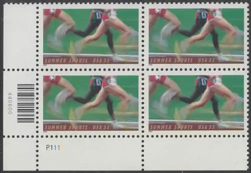 USA Michel 3307 / Scott 3397 postfrisch PLATEBLOCK ECKRAND unten links m/ Platten-# P1111 - Sommer-Sport