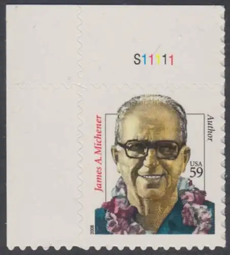 USA Michel 4369 / Scott 3427A postfrisch EINZELMARKE ECKRAND oben links m/ Platten-# S11111 - Herausragende Amerikaner: James Nichener