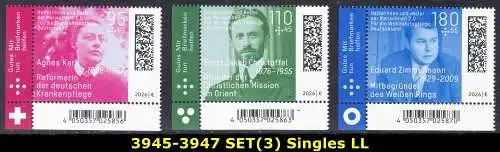 BUND 2026 Michel-# 3945-3947 postfrisch SATZ(3) EINZELMARKEN ECKRÄNDER unten links