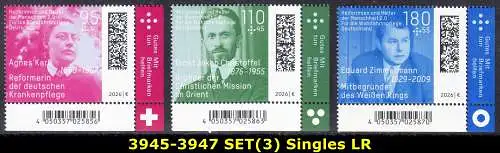 BUND 2026 Michel-# 3945-3947 postfrisch SATZ(3) EINZELMARKEN ECKRÄNDER unten rechts