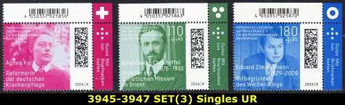 BUND 2026 Michel-# 3945-3947 postfrisch SATZ(3) EINZELMARKEN ECKRÄNDER oben rechts