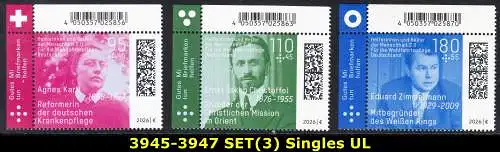 BUND 2026 Michel-# 3945-3947 postfrisch SATZ(3) EINZELMARKEN ECKRÄNDER oben links