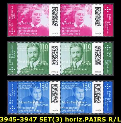 BUND 2026 Michel-# 3945-3947 postfrisch SATZ(3) horiz.PAARE RÄNDER links/rechts