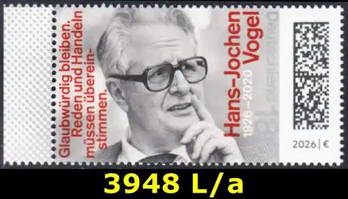 BUND 2026 Michel-# 3948 postfrisch EINZELMARKE RAND links (a)