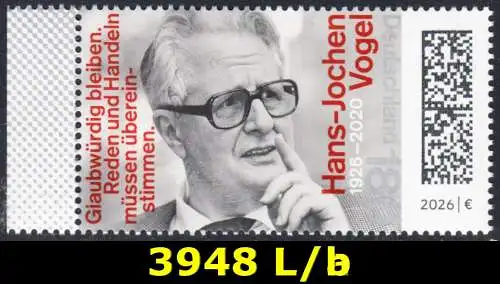 BUND 2026 Michel-# 3948 postfrisch EINZELMARKE RAND links (b)