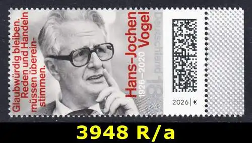 BUND 2026 Michel-# 3948 postfrisch EINZELMARKE RAND rechts (a)