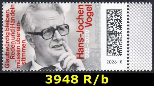 BUND 2026 Michel-# 3948 postfrisch EINZELMARKE RAND rechts (b)