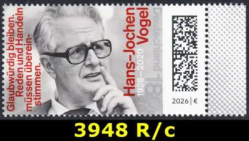 BUND 2026 Michel-# 3948 postfrisch EINZELMARKE RAND rechts (c)