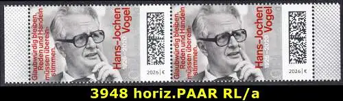 BUND 2026 Michel-# 3948 postfrisch horiz.PAAR RÄNDER rechts/links (a)