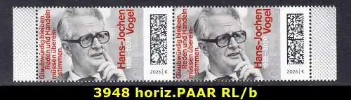 BUND 2026 Michel-# 3948 postfrisch horiz.PAAR RÄNDER rechts/links (b)