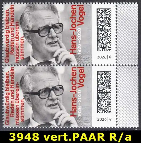 BUND 2026 Michel-# 3948 postfrisch vert.PAAR RÄNDER rechts (a)