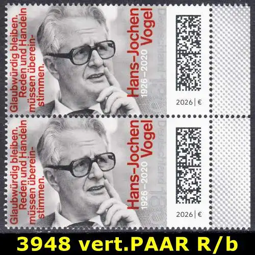 BUND 2026 Michel-# 3948 postfrisch vert.PAAR RÄNDER rechts (b)