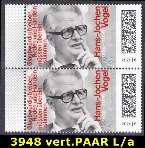 BUND 2026 Michel-# 3948 postfrisch vert.PAAR RÄNDER links (a)