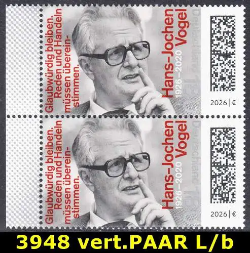 BUND 2026 Michel-# 3948 postfrisch vert.PAAR RÄNDER links (b)