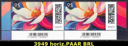 BUND 2026 Michel-# 3949 postfrisch horiz.PAAR ECKRÄNDER unten rechts/links 