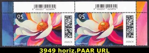 BUND 2026 Michel-# 3949 postfrisch horiz.PAAR ECKRÄNDER oben rechts/links 