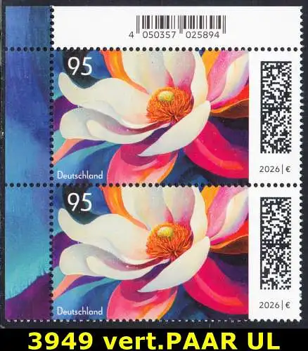 BUND 2026 Michel-# 3949 postfrisch vert.PAAR ECKRAND oben links