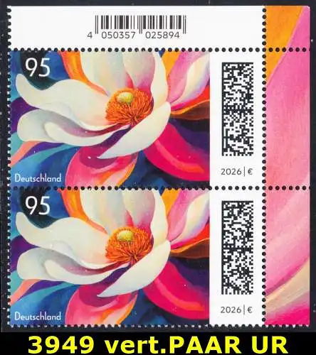 BUND 2026 Michel-# 3949 postfrisch vert.PAAR ECKRAND oben rechts