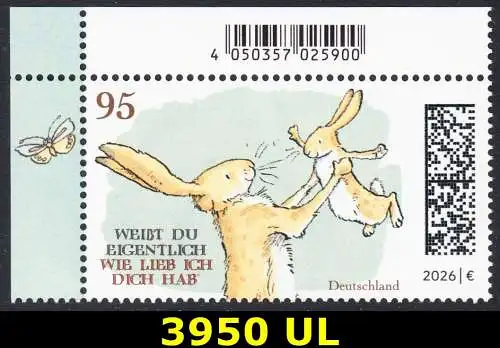 BUND 2026 Michel-# 3950 postfrisch EINZELMARKE ECKRAND oben links