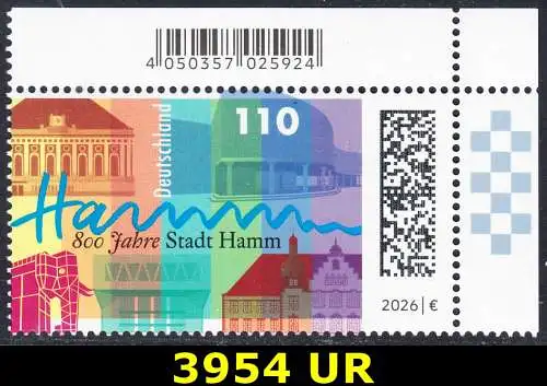 BUND 2026 Michel-# 3954 postfrisch EINZELMARKE ECKRAND oben rechts