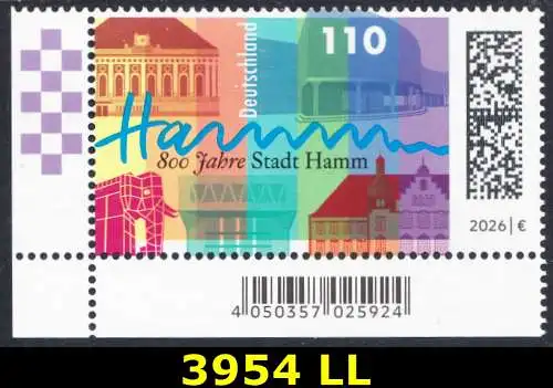 BUND 2026 Michel-# 3954 postfrisch EINZELMARKE ECKRAND unten links