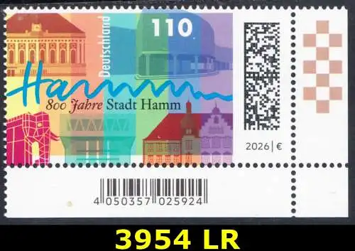 BUND 2026 Michel-# 3954 postfrisch EINZELMARKE ECKRAND unten rechts