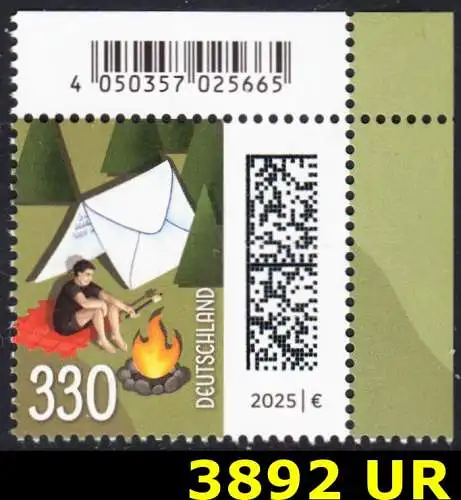 BUND 2025 Michel-# 3892 postfrisch EINZELMARKE ECKRAND oben rechts