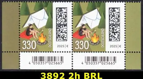 BUND 2025 Michel-# 3892 postfrisch horiz.PAAR ECKRÄNDER unten rechts/links