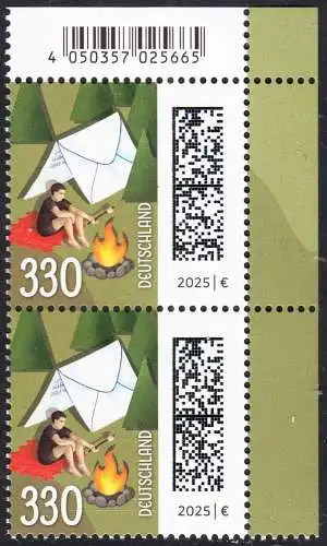 BUND 2025 Michel-# 3892 postfrisch vert.PAAR ECKRAND oben rechts